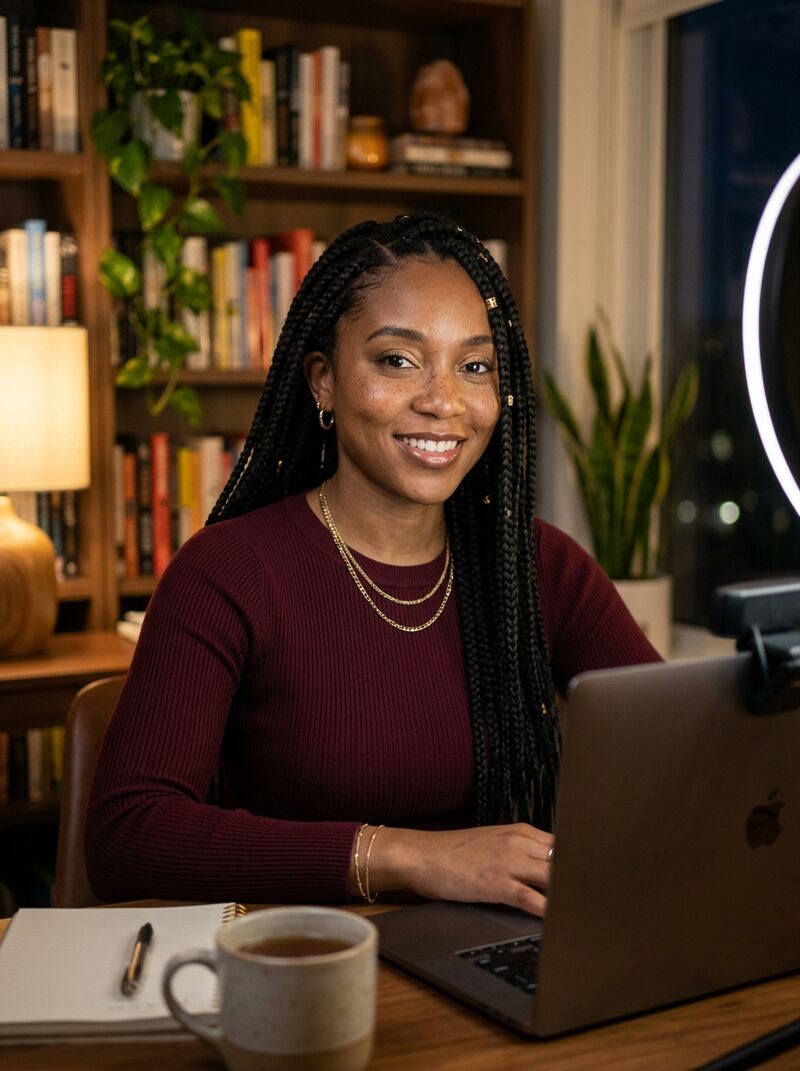 Woman on an evening video call