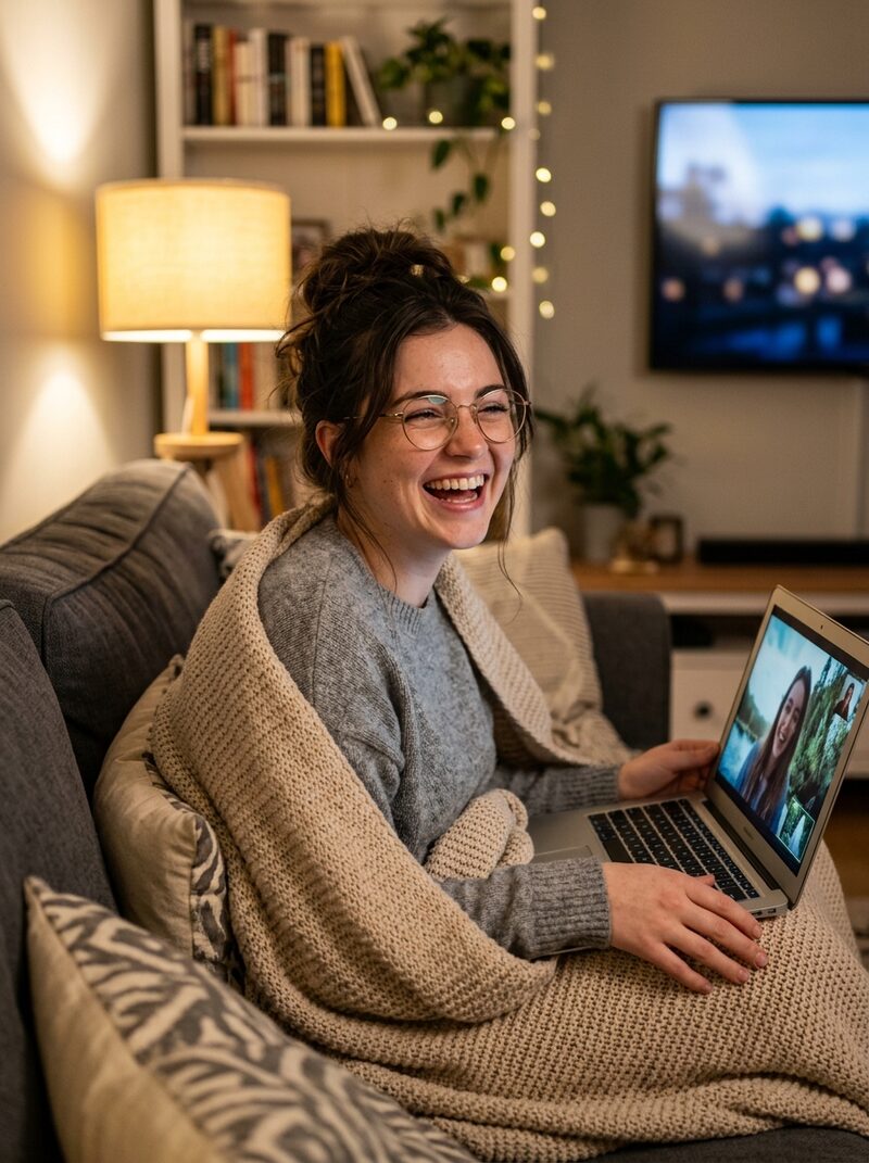 Blanket, laughing